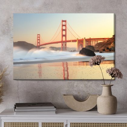 Moderní obraz na plátně: Panorama Golden Gate Bridge – ideální do obývacího pokoje a kanceláře