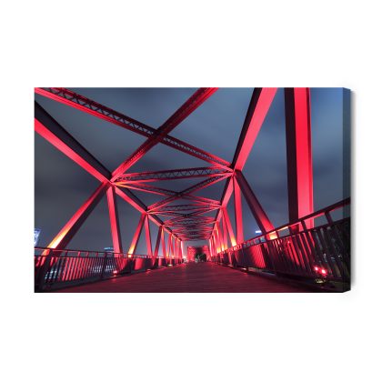 Canvas Wall Art: Red Bridge at Night – Industrial Vibe and Light Against a Dark Sky