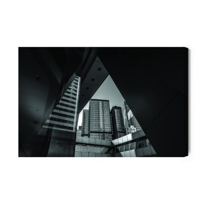 Canvas Wall Art: Modern Skyscrapers in Shadow – Architectural Depth in Black and White