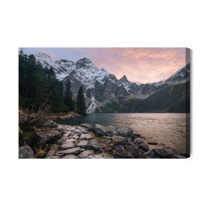 Canvas Wall Art: Mountain Landscape at Dusk – Nature, Stones, and Snowy Peaks