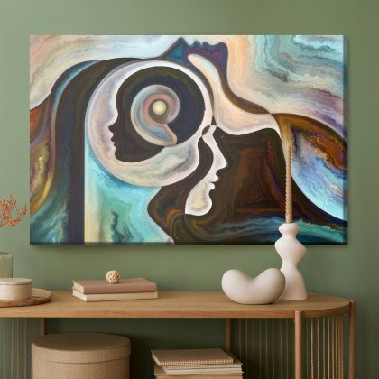 Abstract canvas wall art: Faces among waves of colors