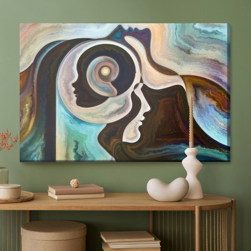 Abstract canvas wall art: Faces among waves of colors