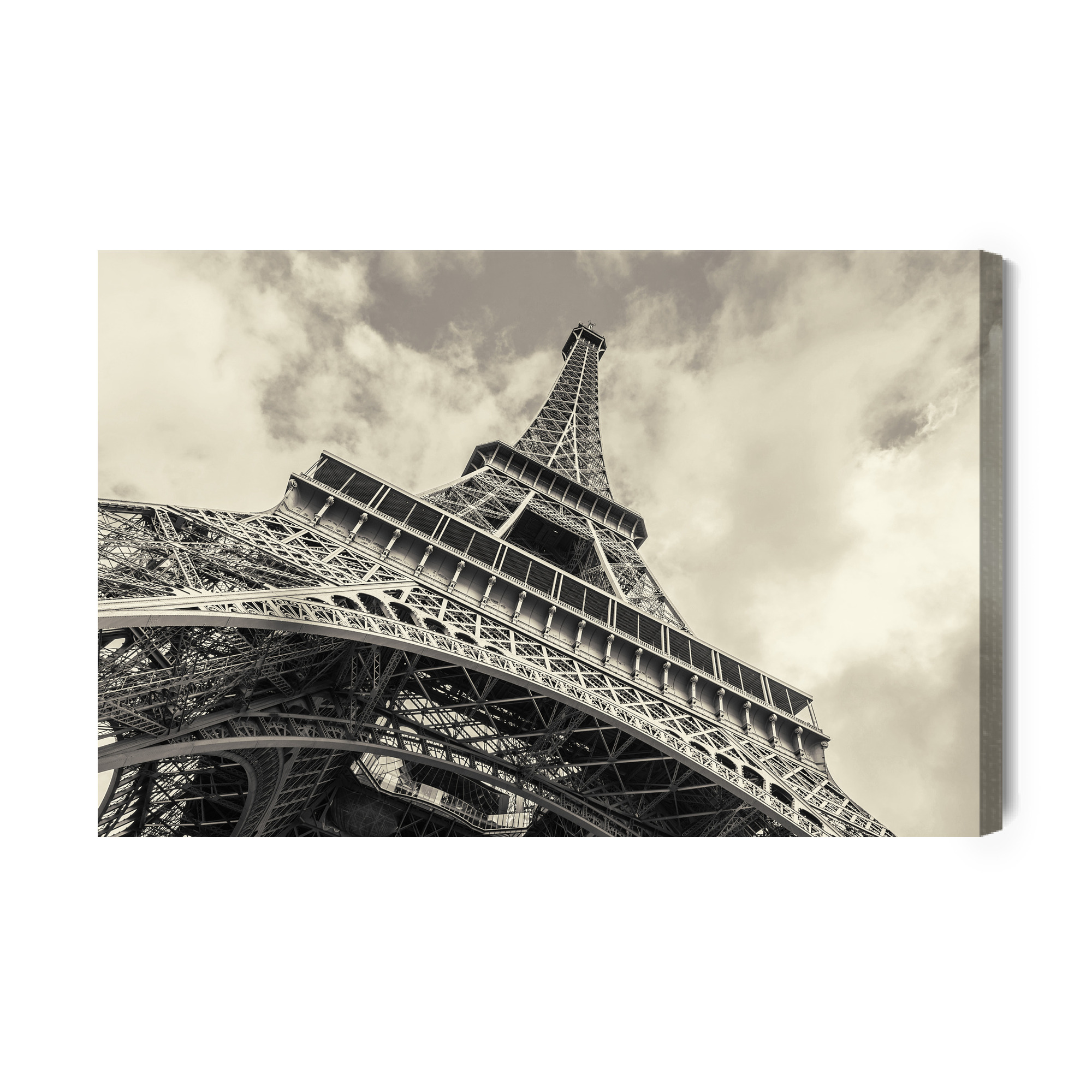Canvas wall art: Eiffel Tower in black and white – perspective from the base - Image 2