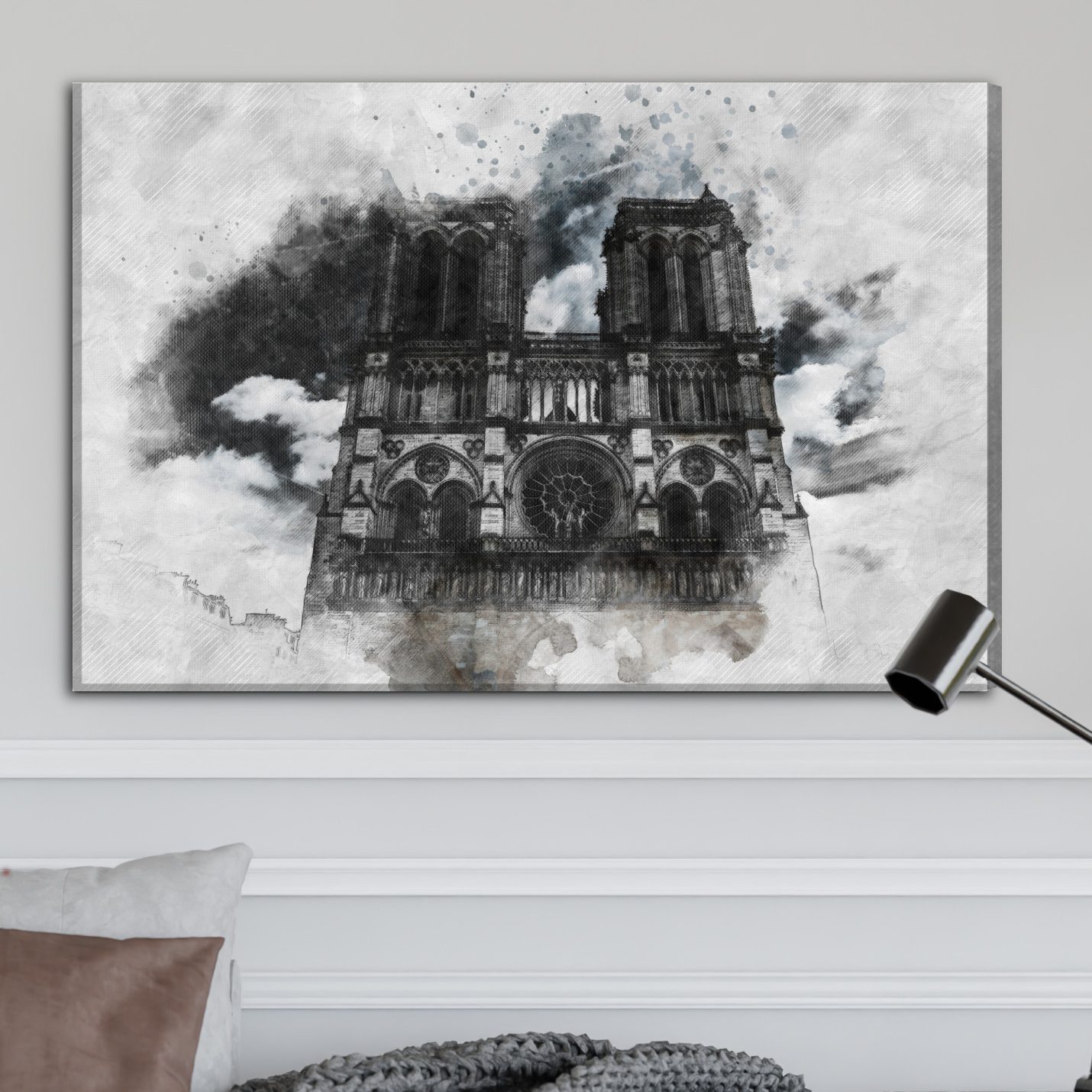 Canvas Wall Art: Notre-Dame in Watercolor Mist, Paris
