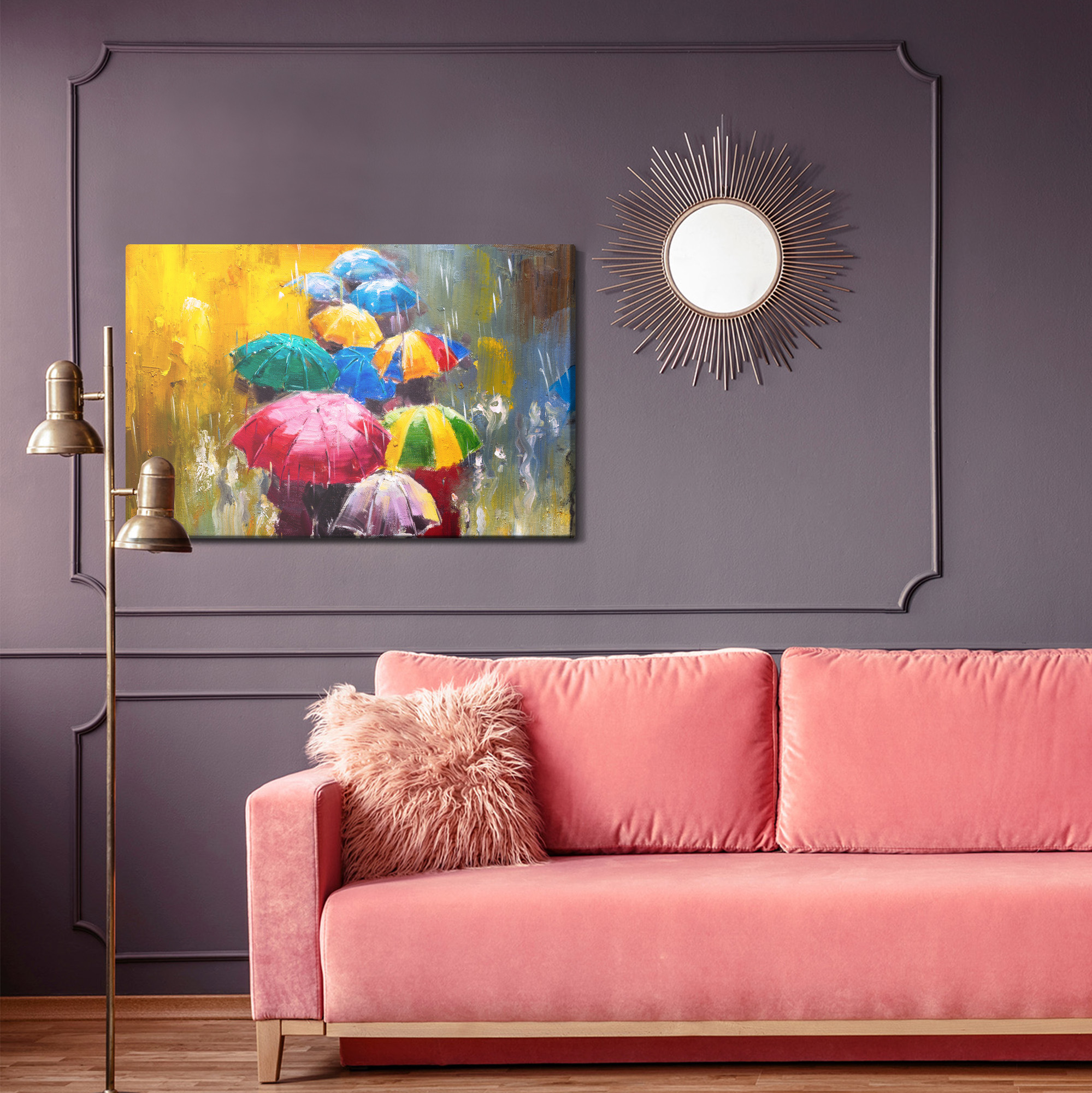 Canvas print colorful umbrellas in the rain - Image 6