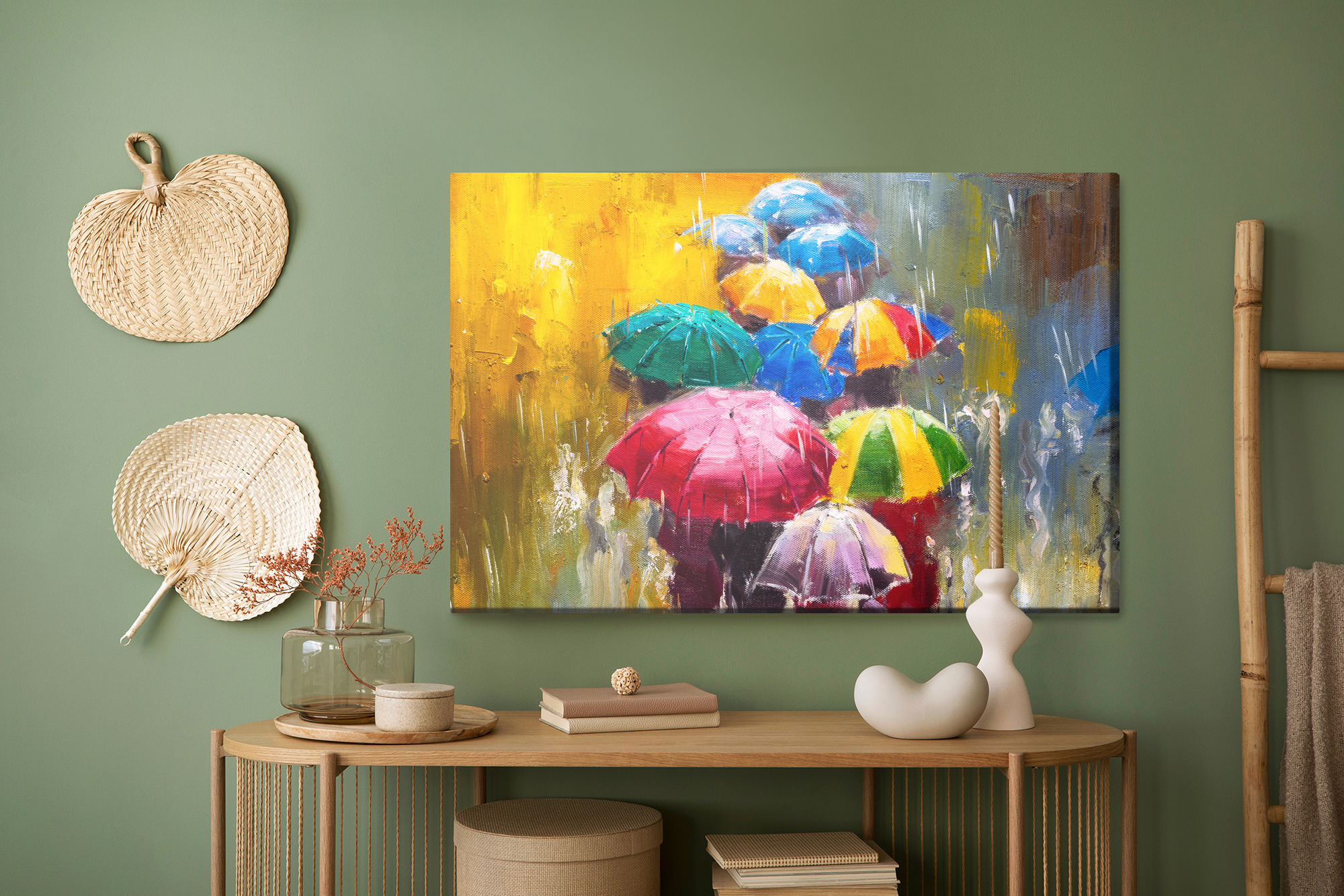 Canvas print colorful umbrellas in the rain - Image 7