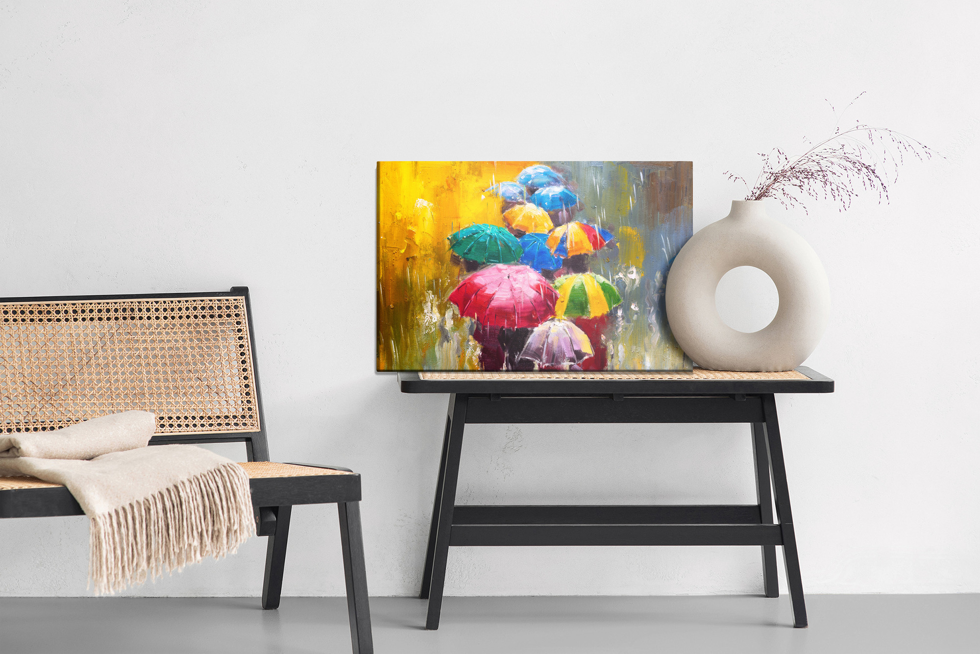 Canvas print colorful umbrellas in the rain - Image 8