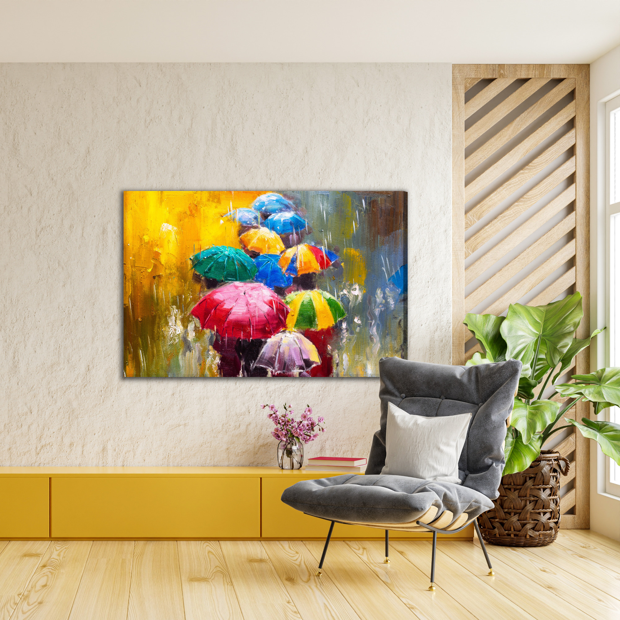 Canvas print colorful umbrellas in the rain - Image 3