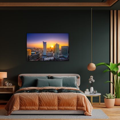 Canvas print Warsaw skyline at sunset