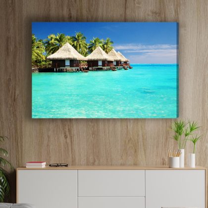 Obraz na płótnie Bungalowy na wodzie i turkus laguny