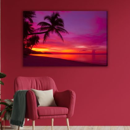Obraz na płótnie Tropikalny zachód słońca z palmami