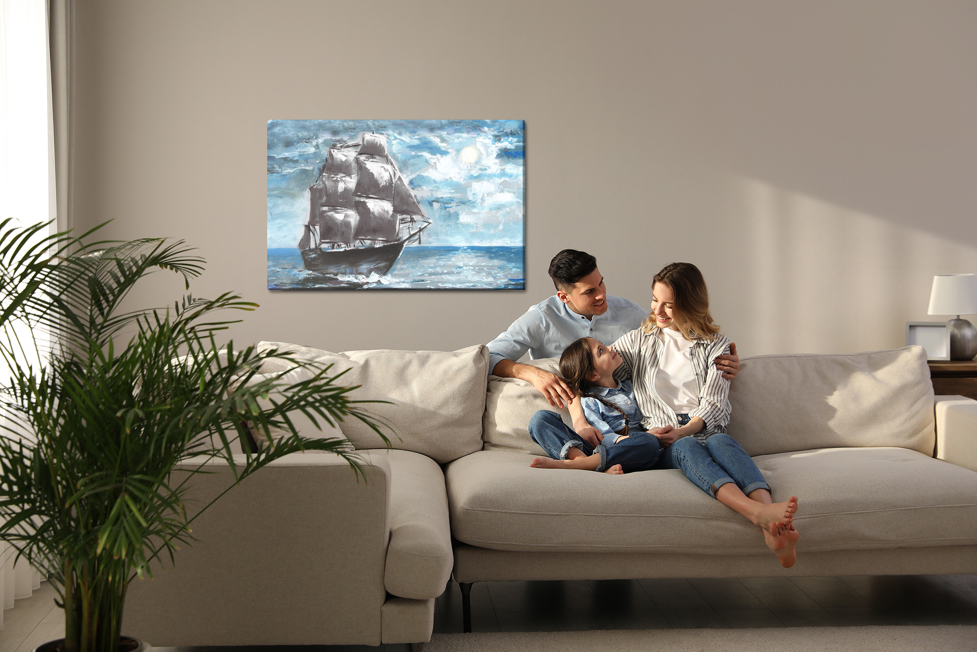 Canvas Print: Sailboat at Sea in Sunlight – for Living Room and Office - Image 7