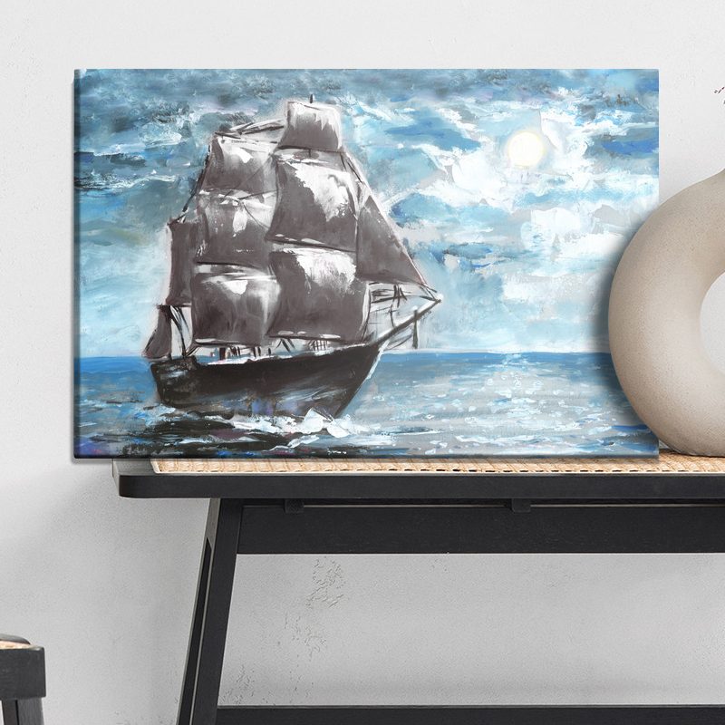 Canvas Print: Sailboat at Sea in Sunlight – for Living Room and Office