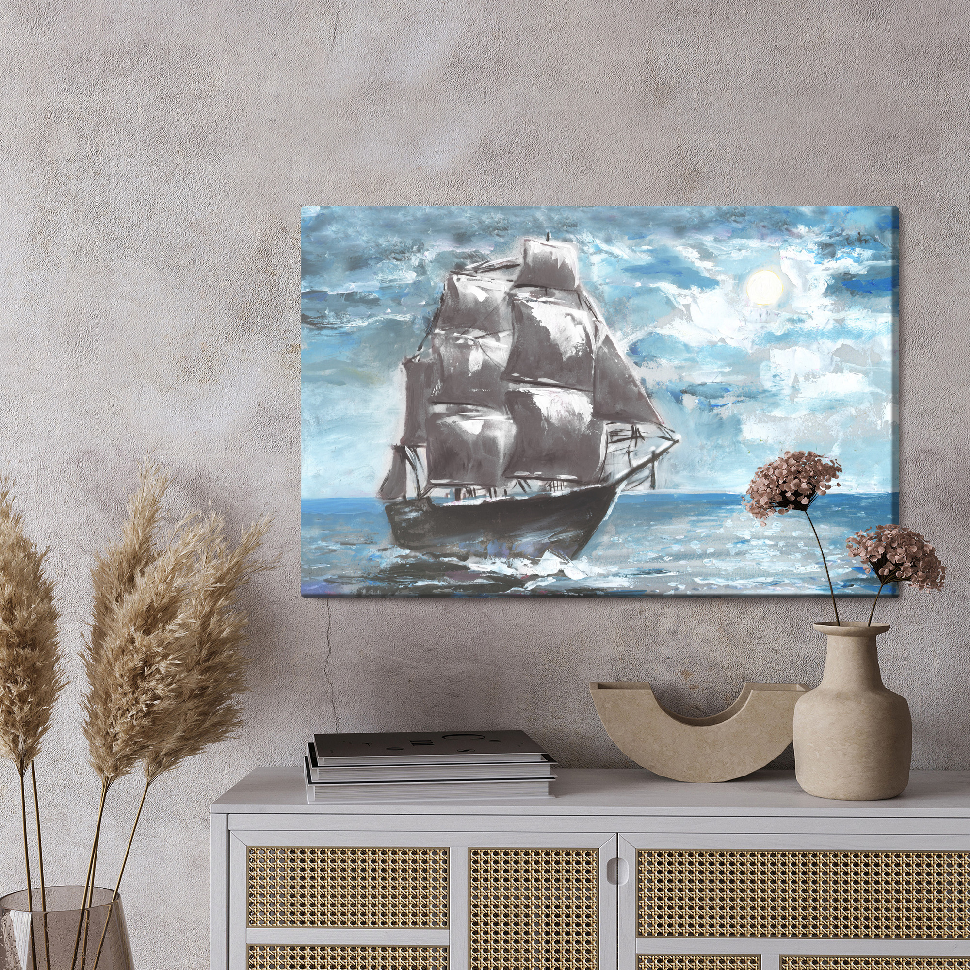 Canvas Print: Sailboat at Sea in Sunlight – for Living Room and Office - Image 3