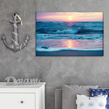 Canvas print Sea waves at sunset