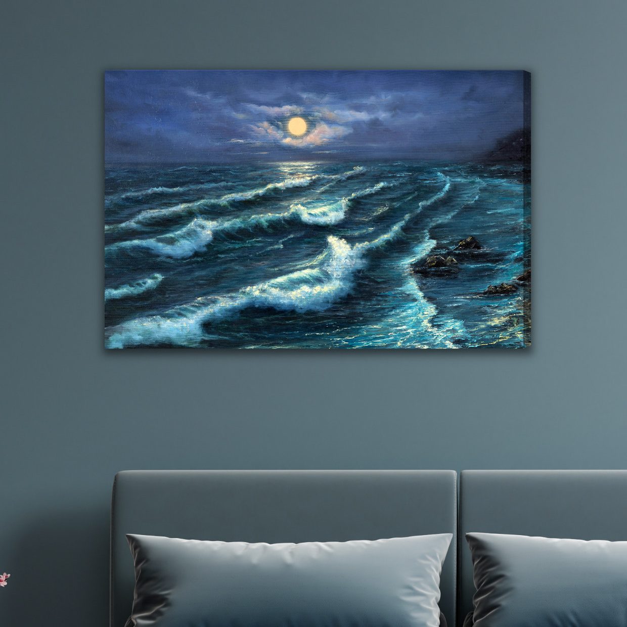 Canvas print Night sea in moonlight