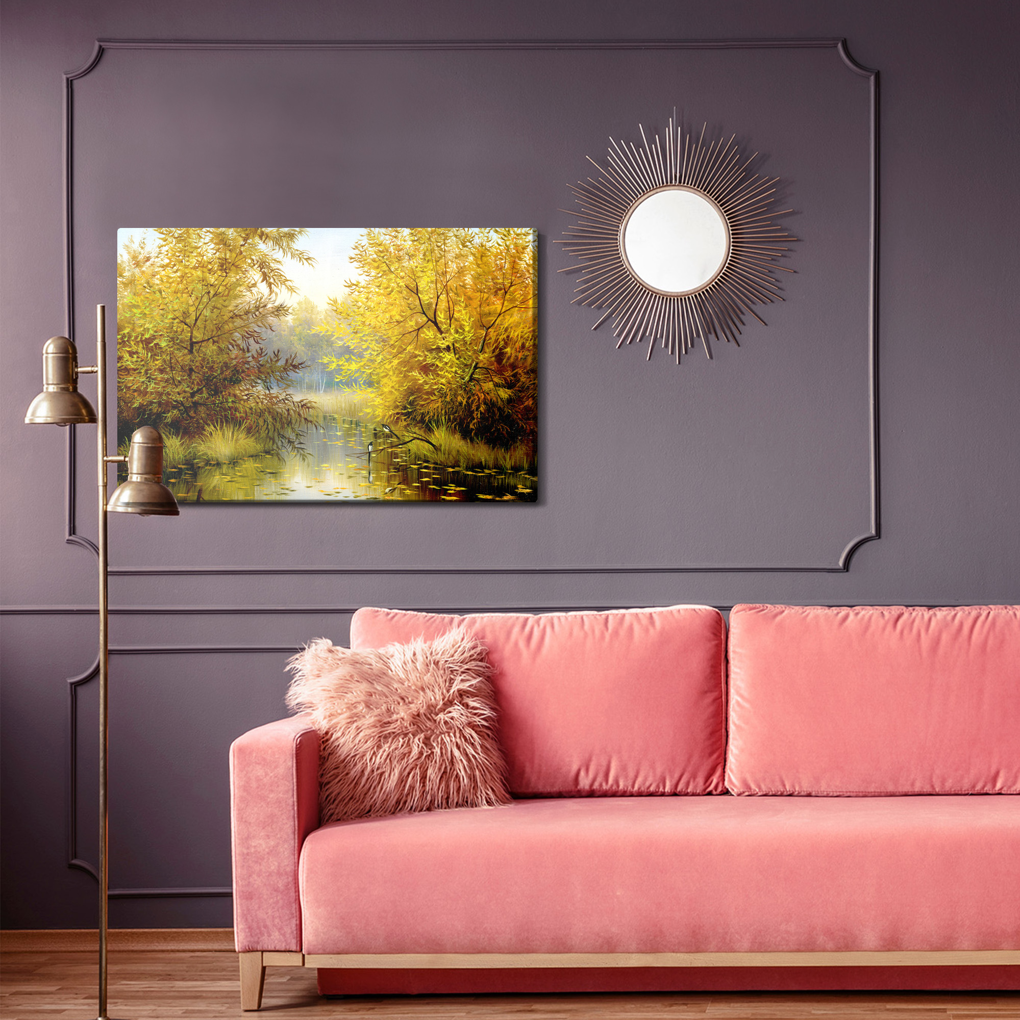 Golden Autumn by a Forest Pond. Canvas Print - Image 5