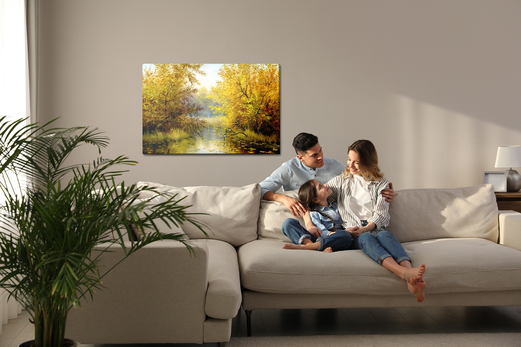 Golden Autumn by a Forest Pond. Canvas Print - Image 8