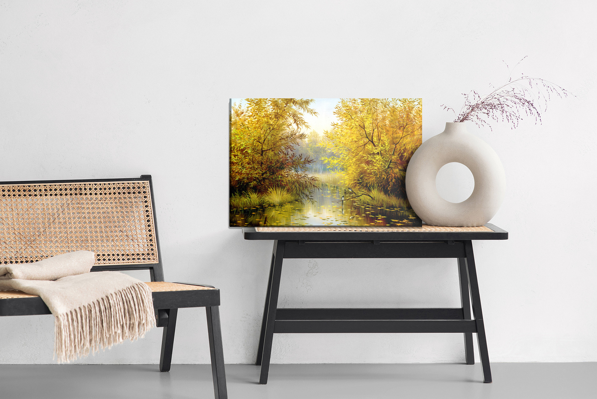 Golden Autumn by a Forest Pond. Canvas Print - Image 7