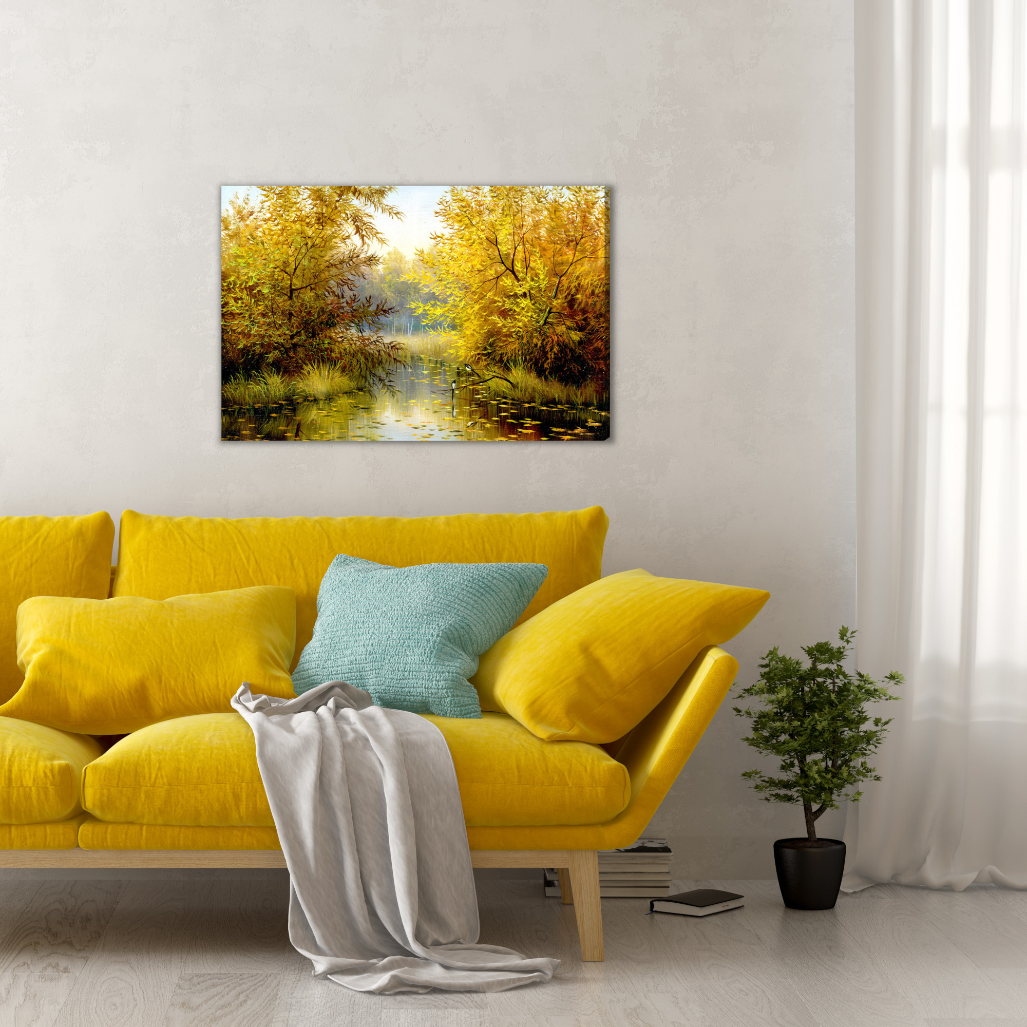Golden Autumn by a Forest Pond. Canvas Print - Image 3