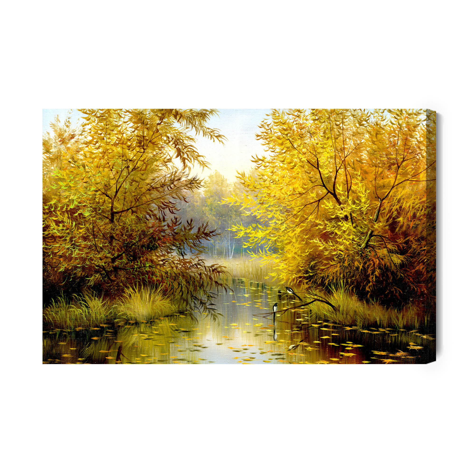 Golden Autumn by a Forest Pond. Canvas Print - Image 2