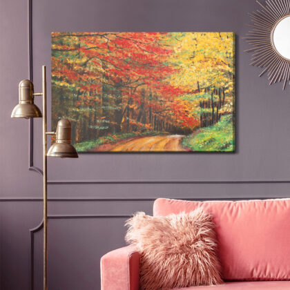 Autumn Road Through a Colorful Forest. Canvas Print