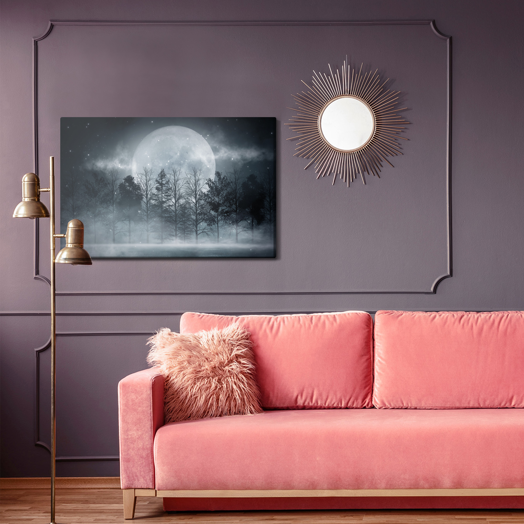 Night Moon over the Forest – Mysterious Modern Canvas Wall Art for Living Room and Bedroom - Image 4