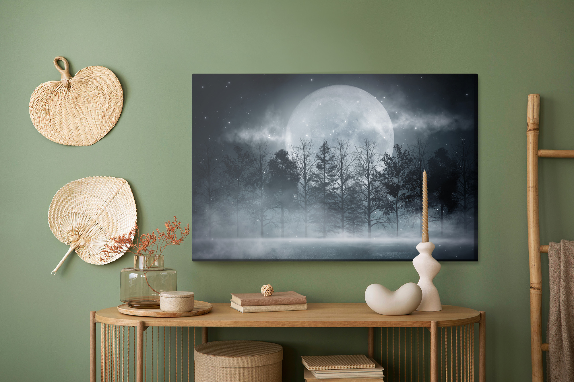 Night Moon over the Forest – Mysterious Modern Canvas Wall Art for Living Room and Bedroom - Image 5