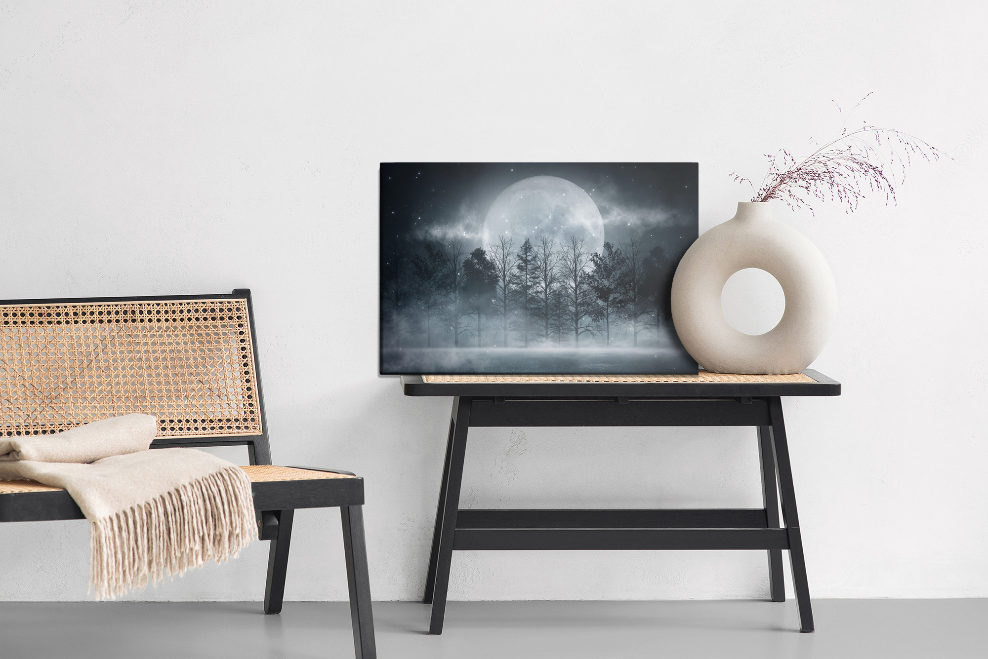 Night Moon over the Forest – Mysterious Modern Canvas Wall Art for Living Room and Bedroom - Image 6