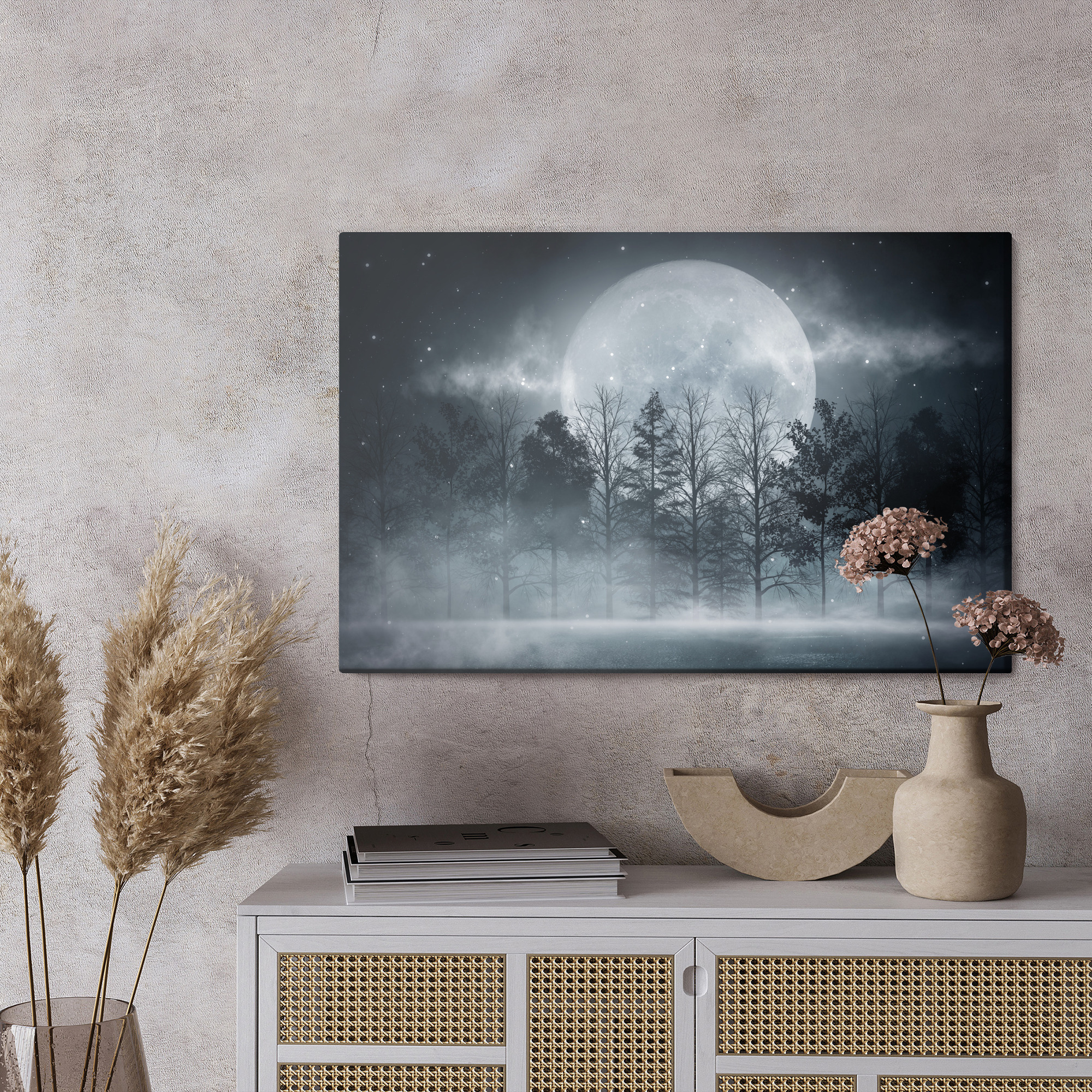 Night Moon over the Forest – Mysterious Modern Canvas Wall Art for Living Room and Bedroom - Image 3