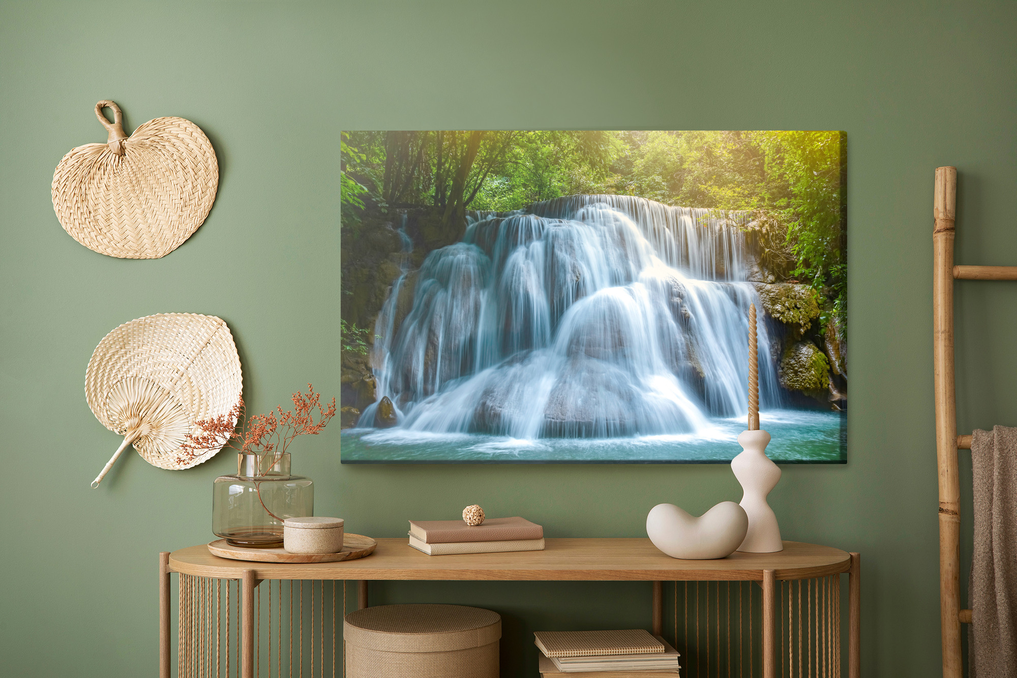 Sunlit forest waterfall – canvas print - Image 5