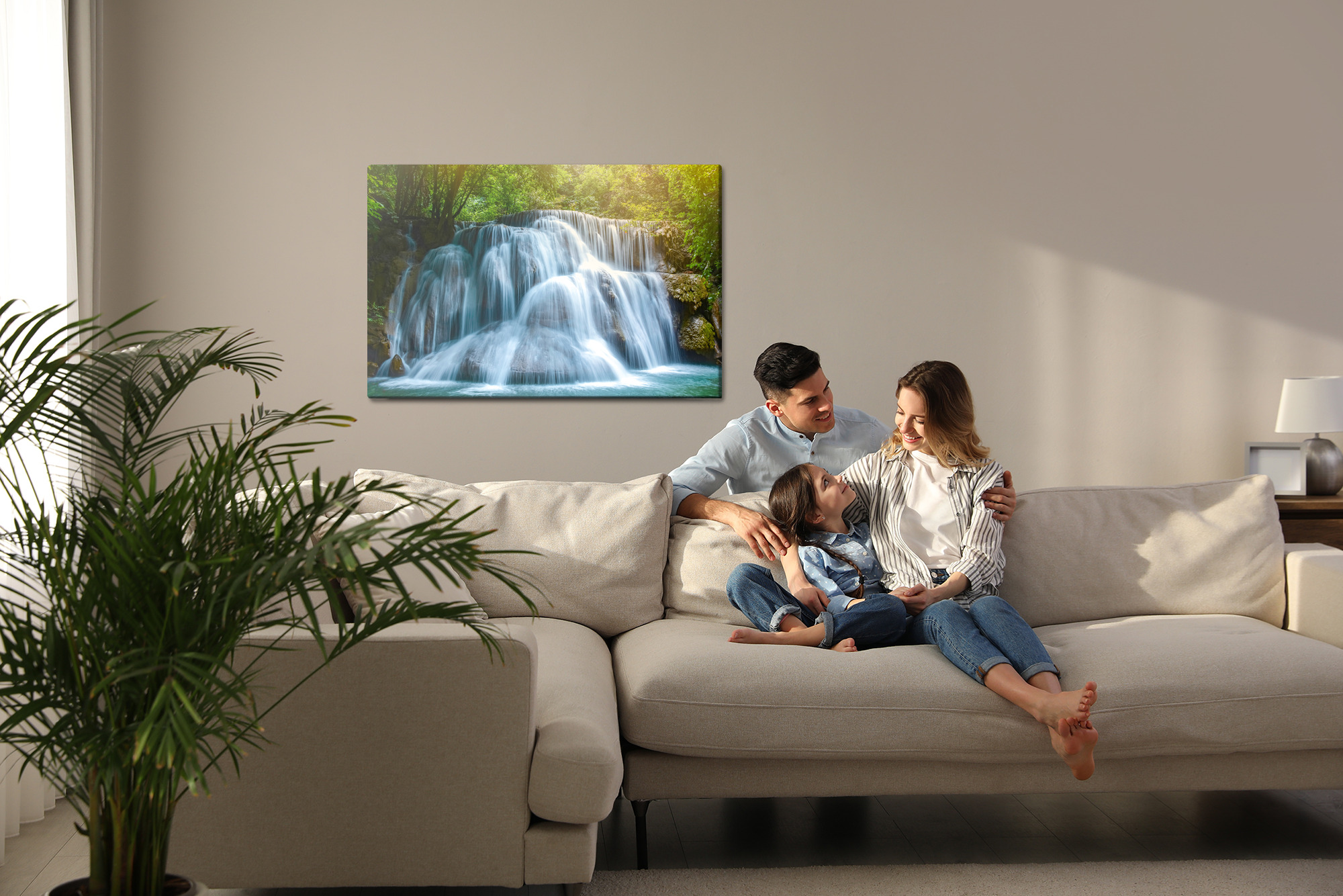 Sunlit forest waterfall – canvas print - Image 7