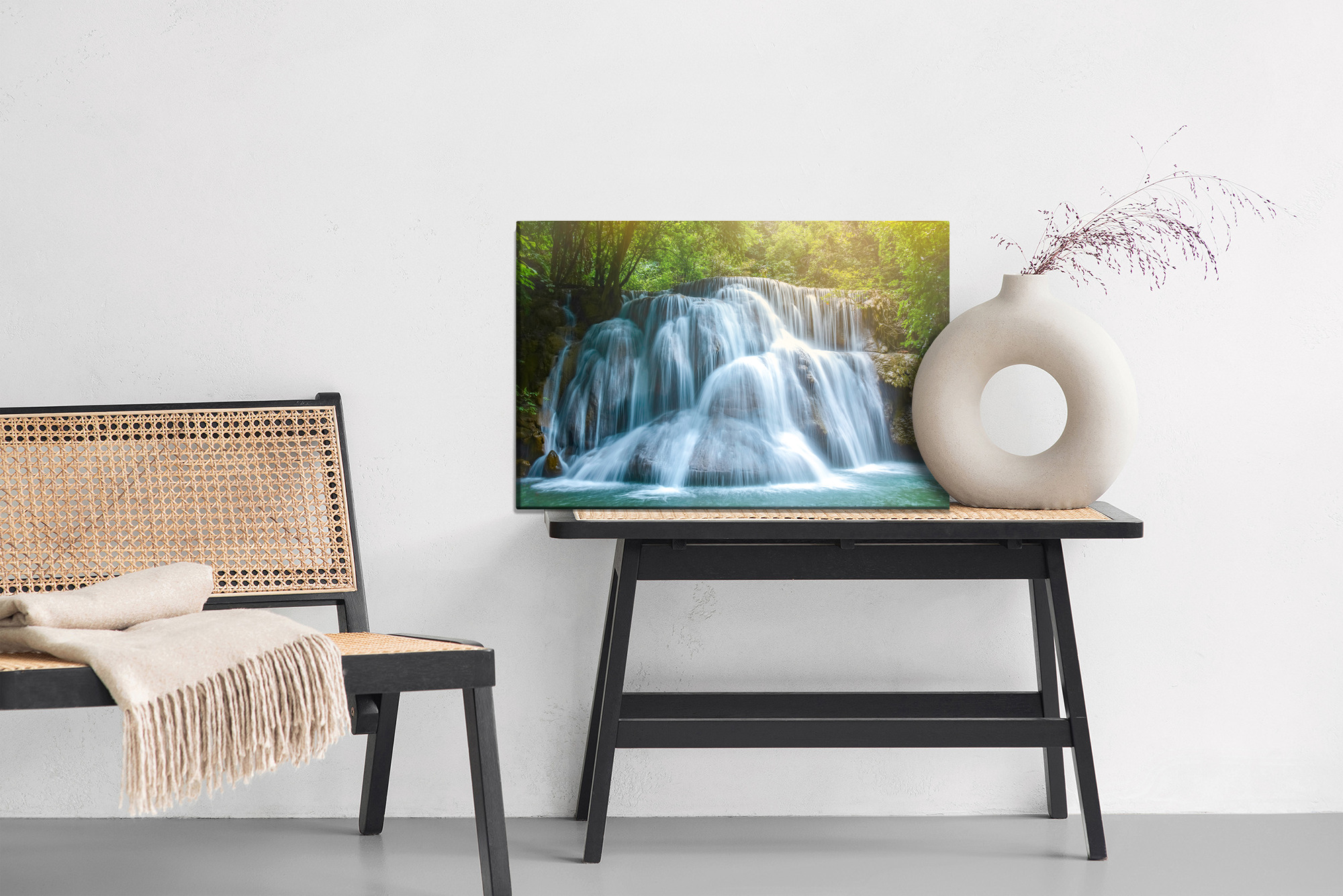 Sunlit forest waterfall – canvas print - Image 6