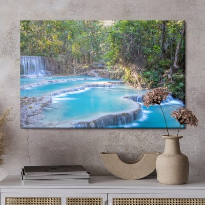 Turquoise Cascades – canvas print forest and waterfall