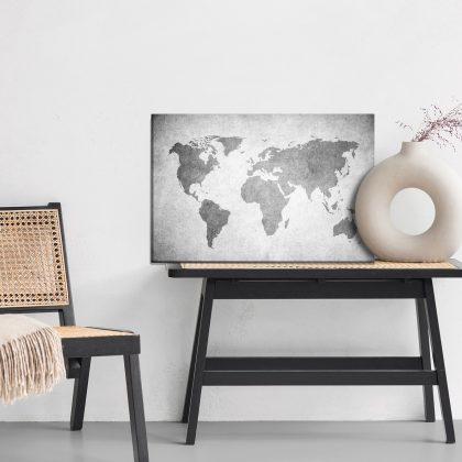 Raw grey world map canvas industrial style