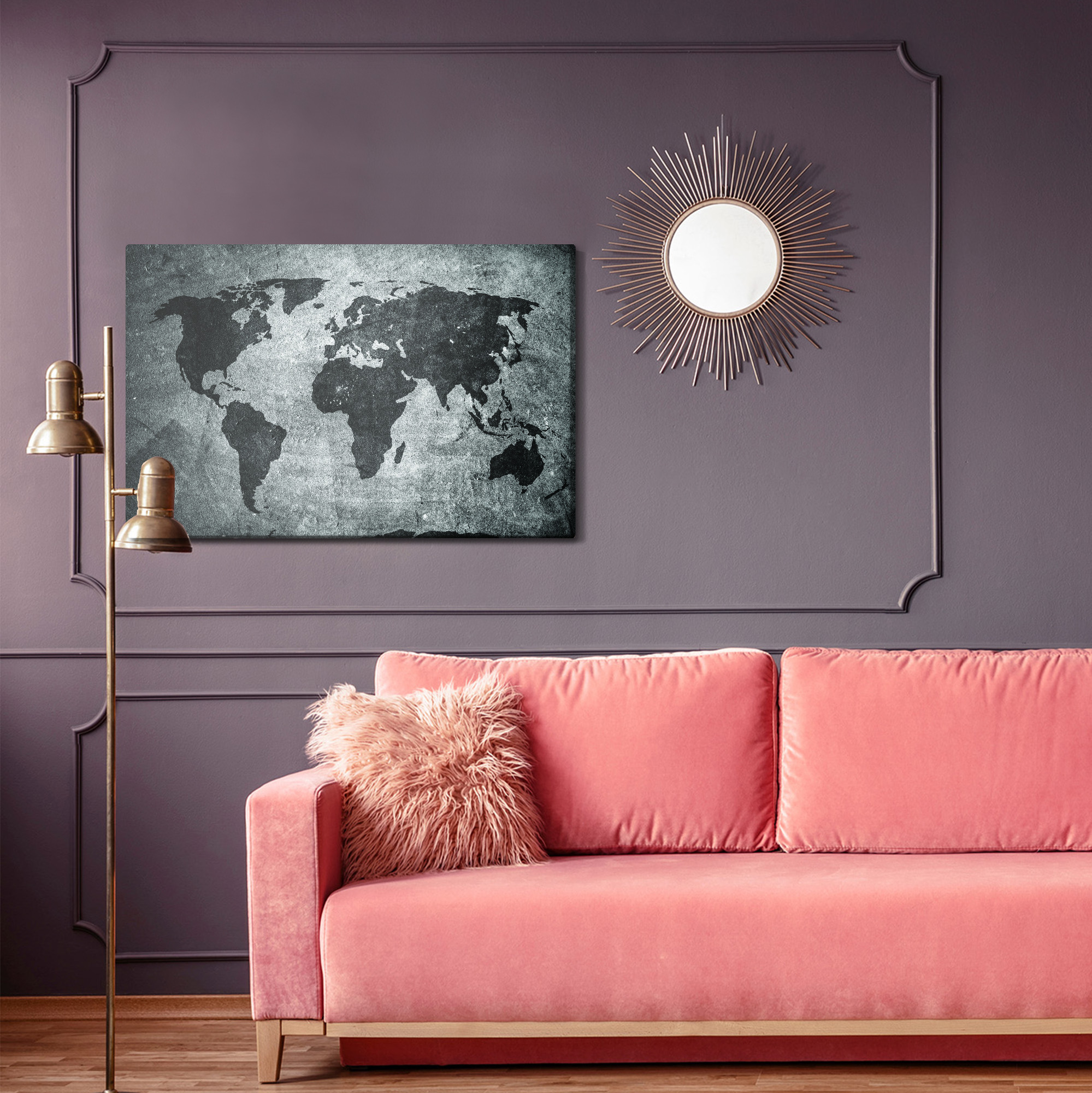 Black and white world map canvas industrial style - Image 5