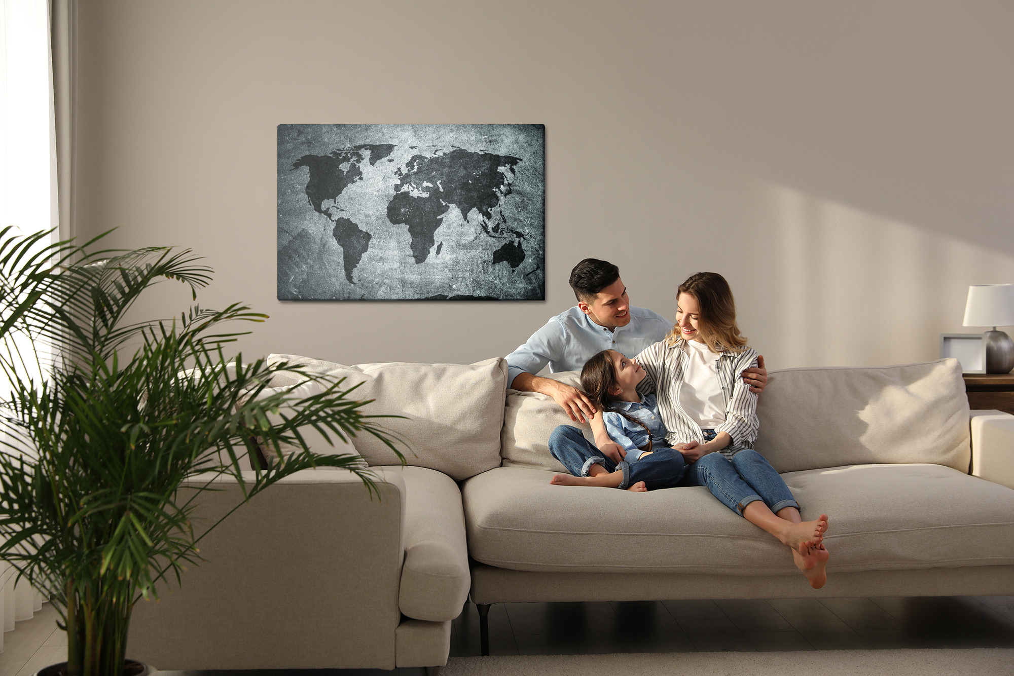 Black and white world map canvas industrial style - Image 8