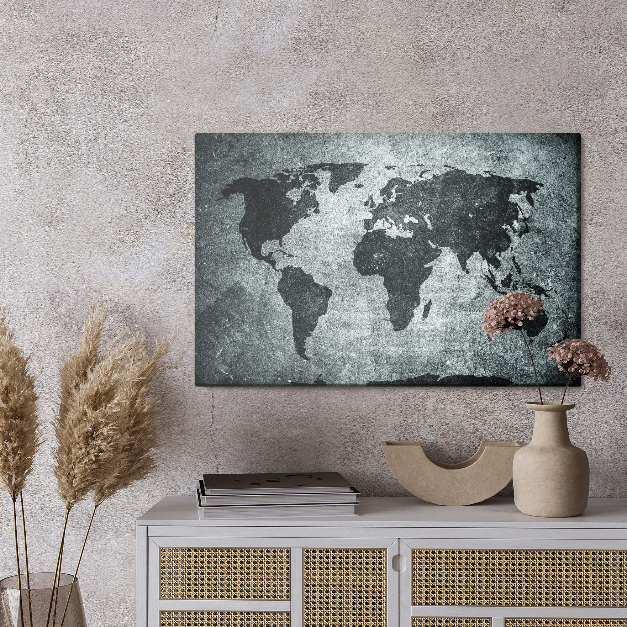 Black and white world map canvas industrial style - Image 4