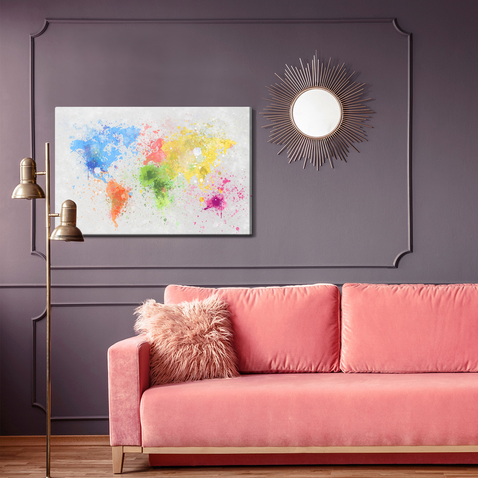 Colorful world map canvas in watercolor style - Image 5