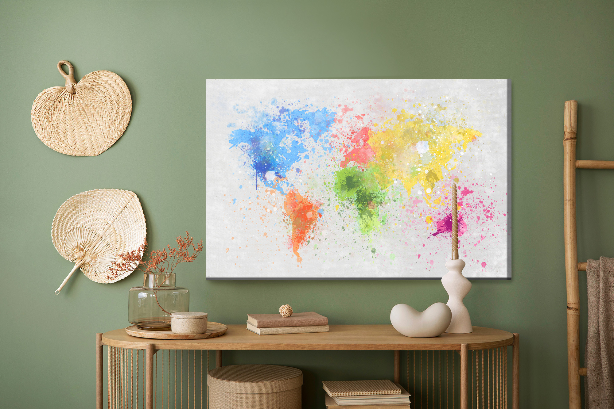 Colorful world map canvas in watercolor style - Image 6