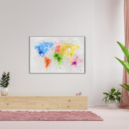 Colorful world map canvas in watercolor style