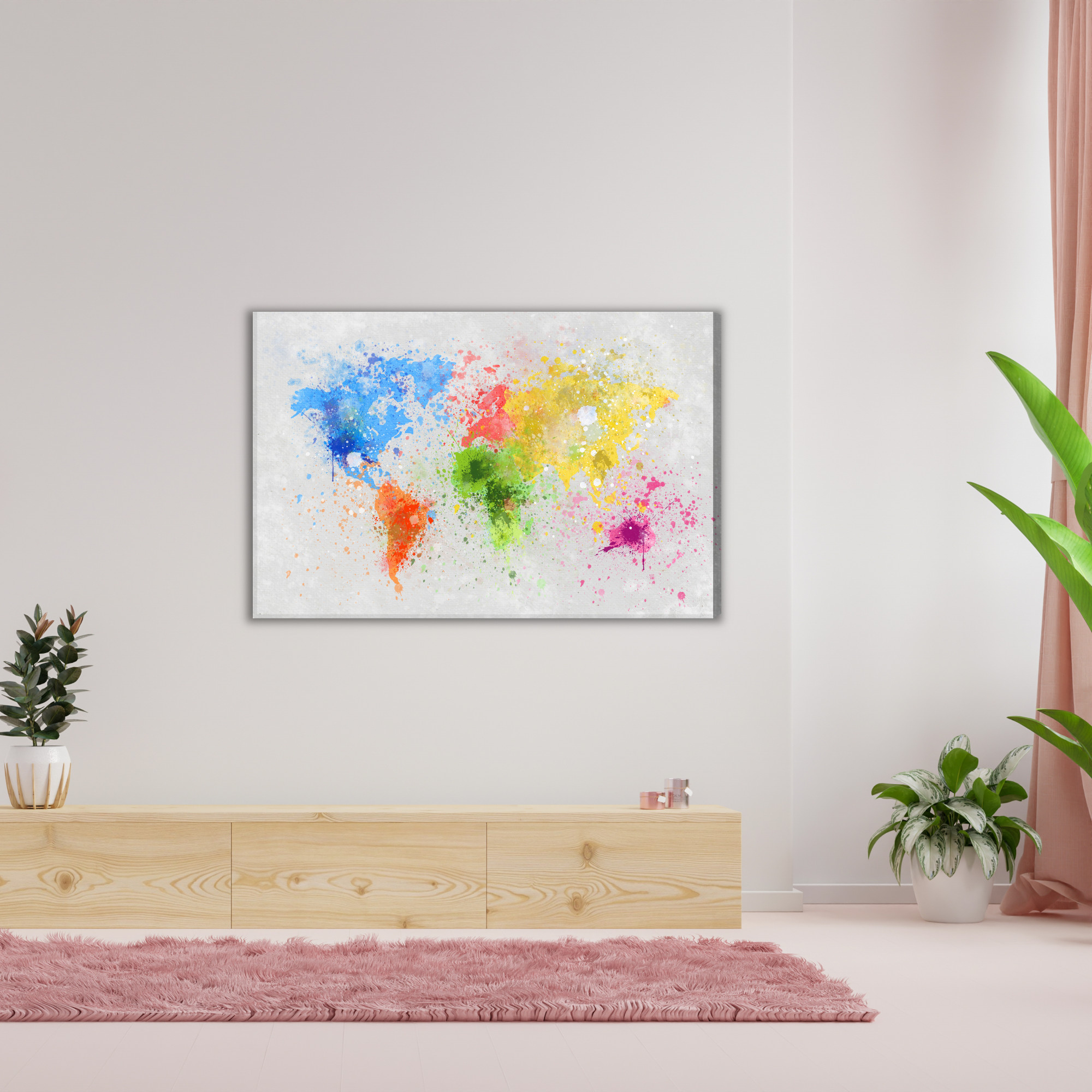 Colorful world map canvas in watercolor style