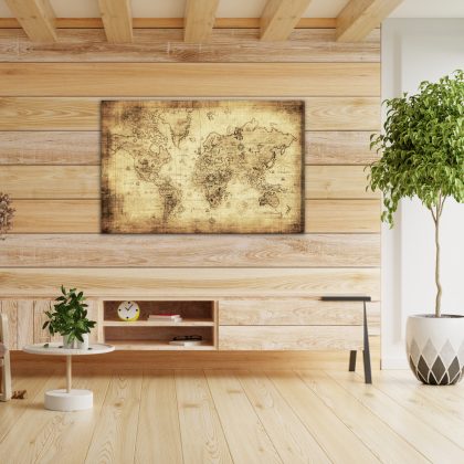 Vintage world map canvas retro in sepia