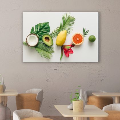 Canvas print tropical fruits and green leaves