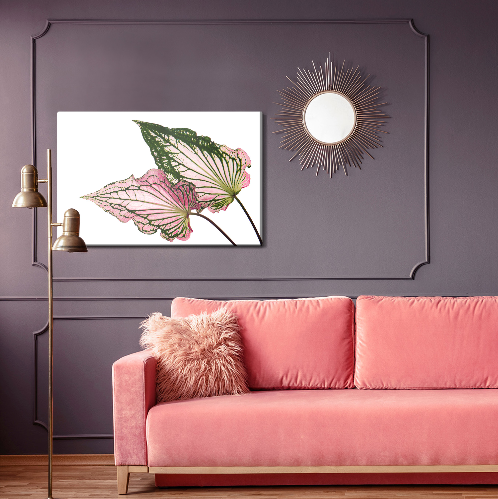 Modern Canvas Print: Pink and Green Leaves – Perfect for the Living Room - Image 4