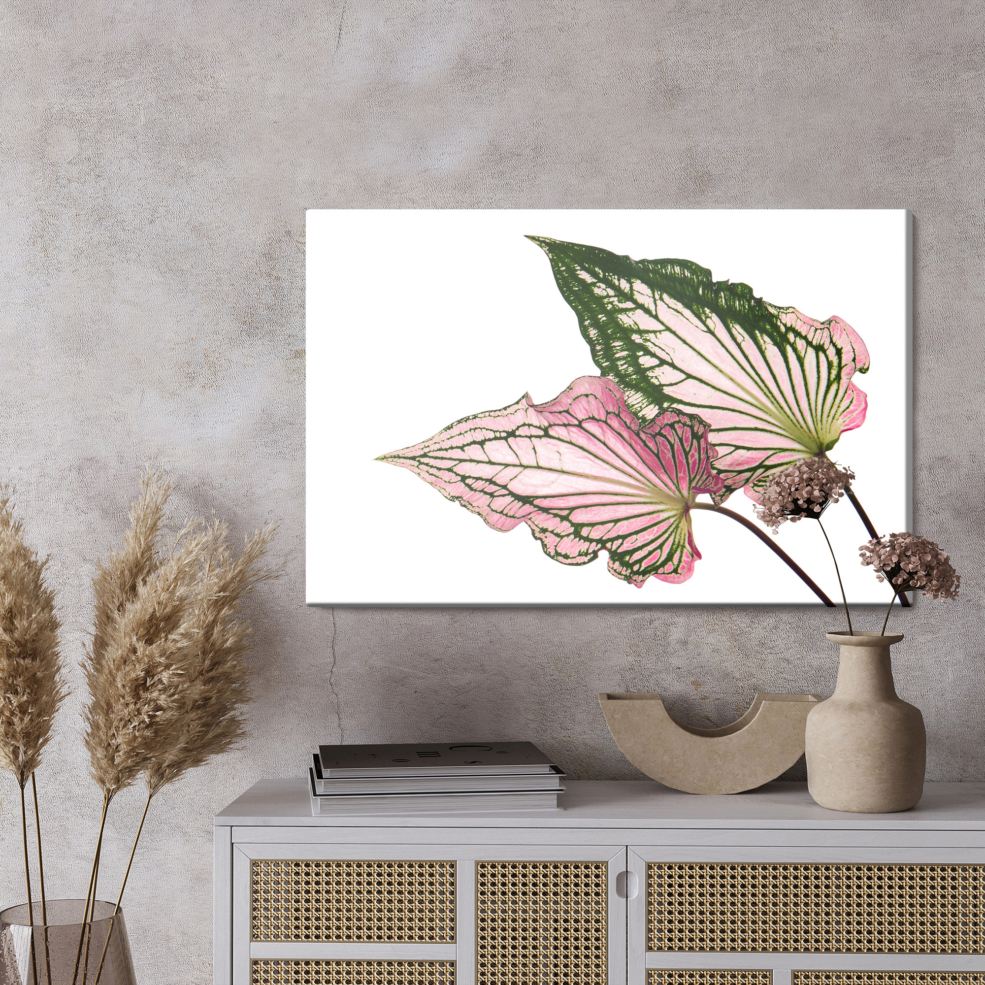 Modern Canvas Print: Pink and Green Leaves – Perfect for the Living Room - Image 3
