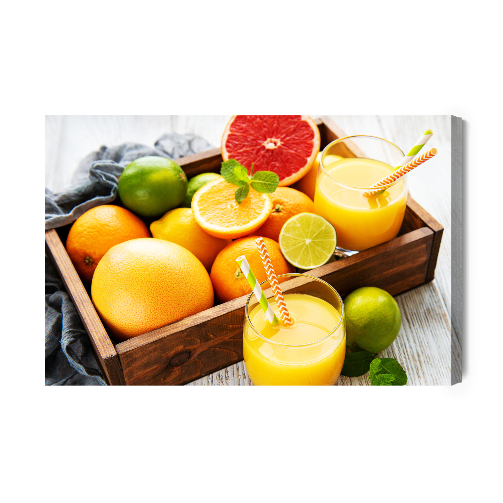Juicy Citrus in a Wooden Crate – Colourful Canvas Print for the Kitchen - Image 2