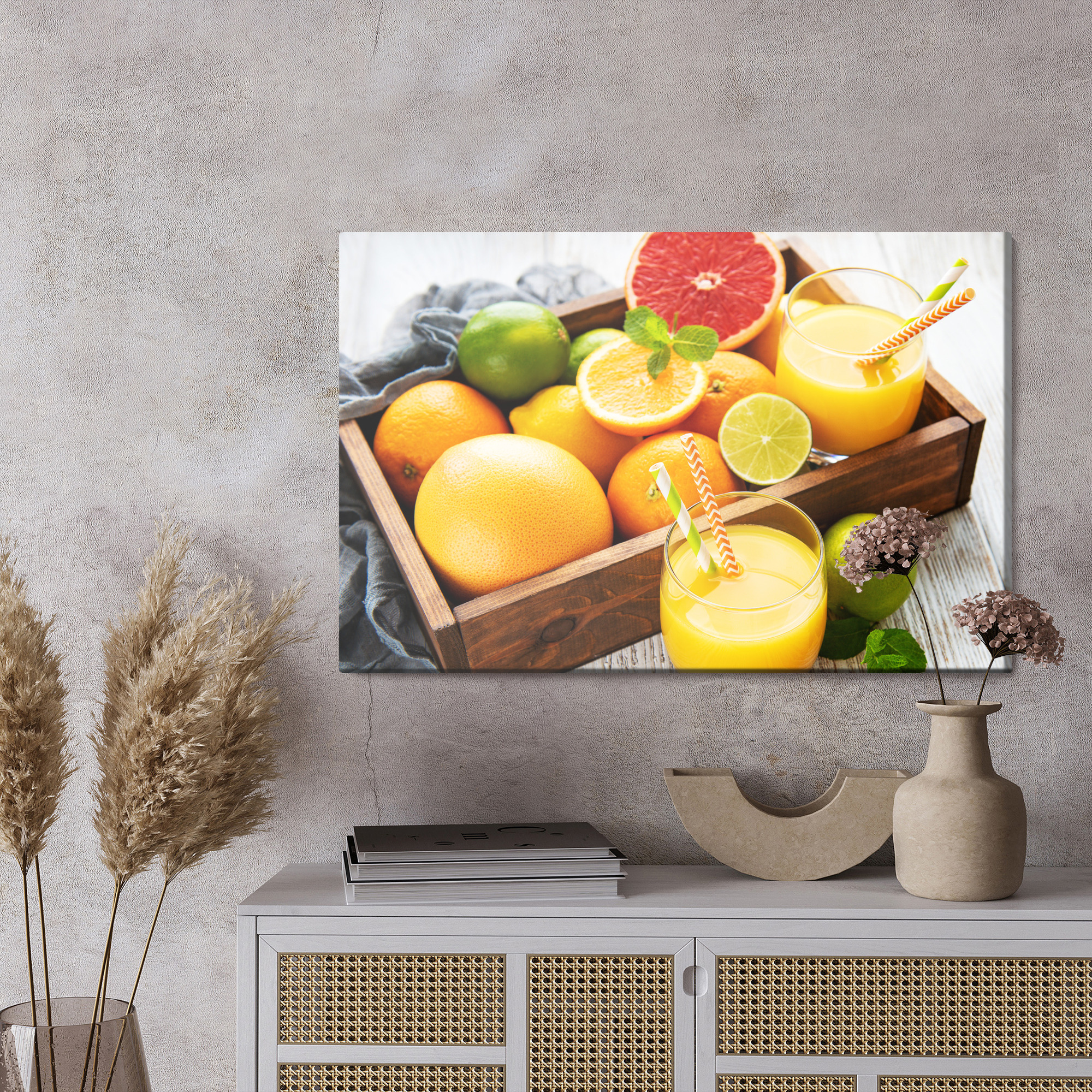 Juicy Citrus in a Wooden Crate – Colourful Canvas Print for the Kitchen - Image 5