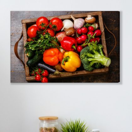 Colorful Vegetables in a Crate – Appetising Canvas Wall Art for Kitchen and Dining Area