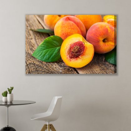 Juicy Peaches on Wood Warm Canvas Print
